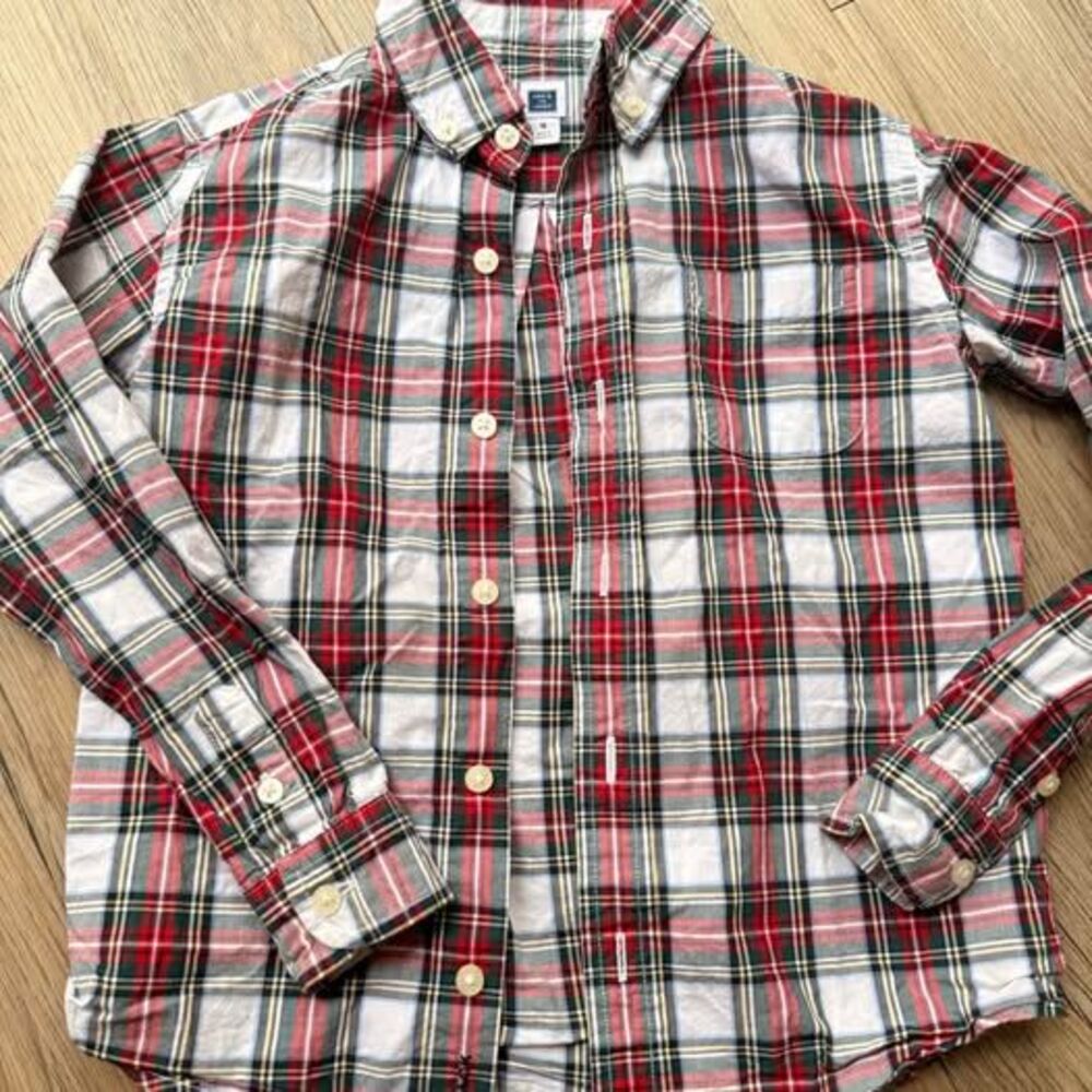 Janie and Jack red plain Christmas button down boys